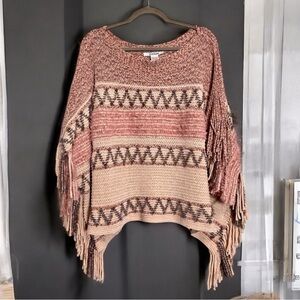 Nostalgia Chenille Fringe Poncho Sweater ONE SIZE